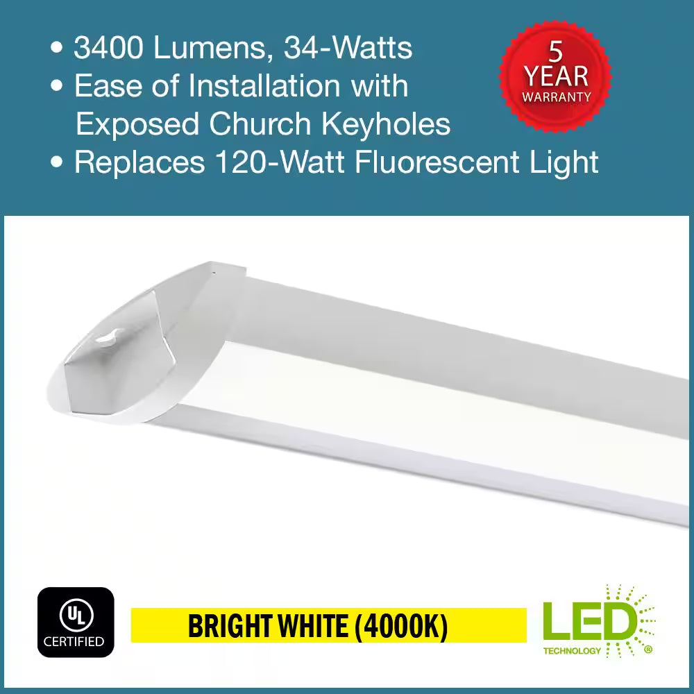 12-Pack 44 In. 3400 Lumens Easy Install LED Wraparound Light Fixture 34W 120V Bright White 4000K Garage Lighting