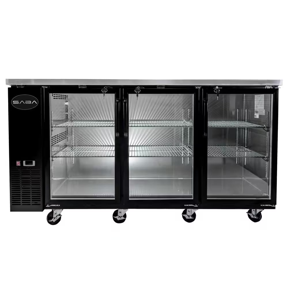 72 In. W 19.6 Cu. Ft. Commercial under Back Bar Cooler Refrigerator with Glass Doors in Stainless Steel with Black