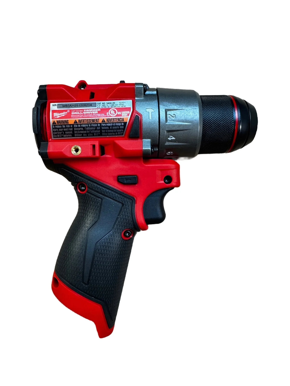 3404-20 M12 FUEL 1/2" Hammer Drill 3404-20 – Compact, High-Power Subcompact Drill with Brushless Motor & All-Metal Chuck (Bare Tool)
