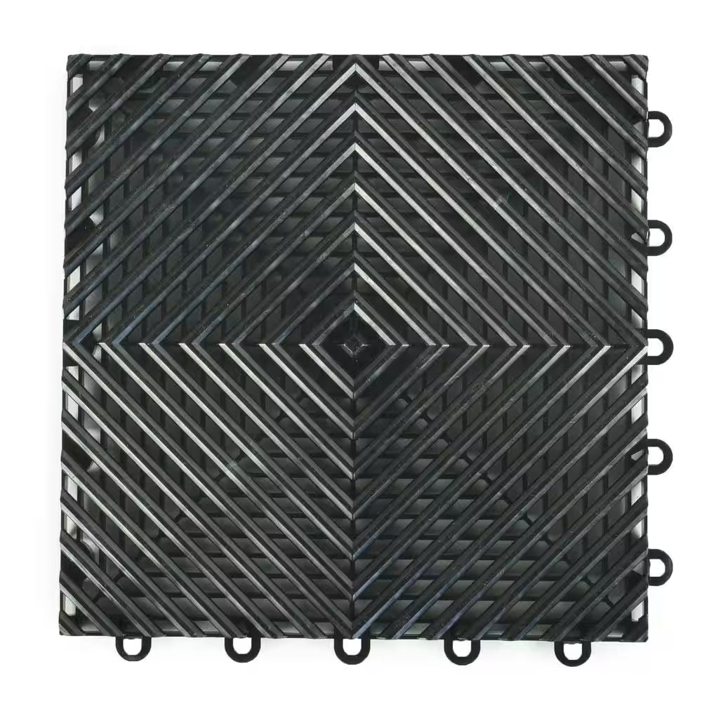 Perforated Click 12-1/8 In. X 12-1/8 In. Black Plastic Garage Floor Tile (25-Pack)