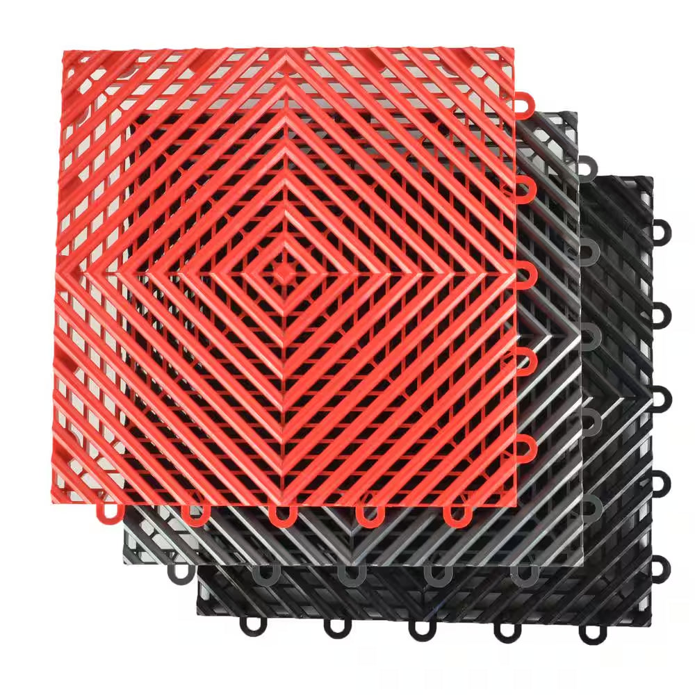 Perforated Click 12-1/8 In. X 12-1/8 In. Black Plastic Garage Floor Tile (25-Pack)