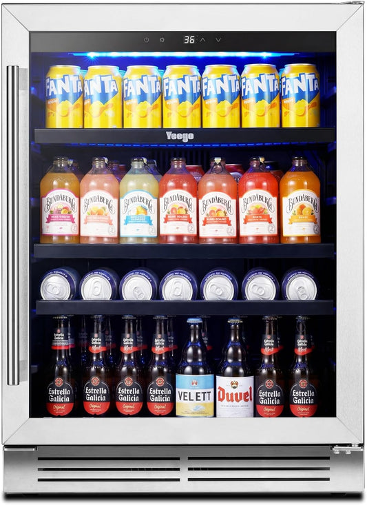 Beverage Refrigerator - 24 Inch 180 Cans Beer Cooler with Glass Door