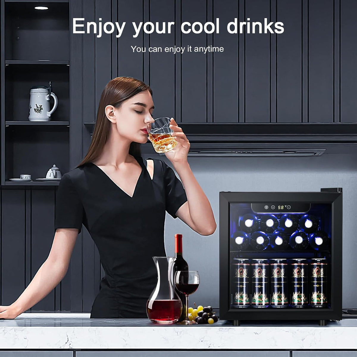 12 Bottle 48 Can Beverage Refrigerator Cooler - Mini Fridge Glass Door for Beer Soda Drinks or Wine,Freestanding Beverage Fridge for Home and Bar with Adjustable Shelving, 1.3 Cu. Ft.