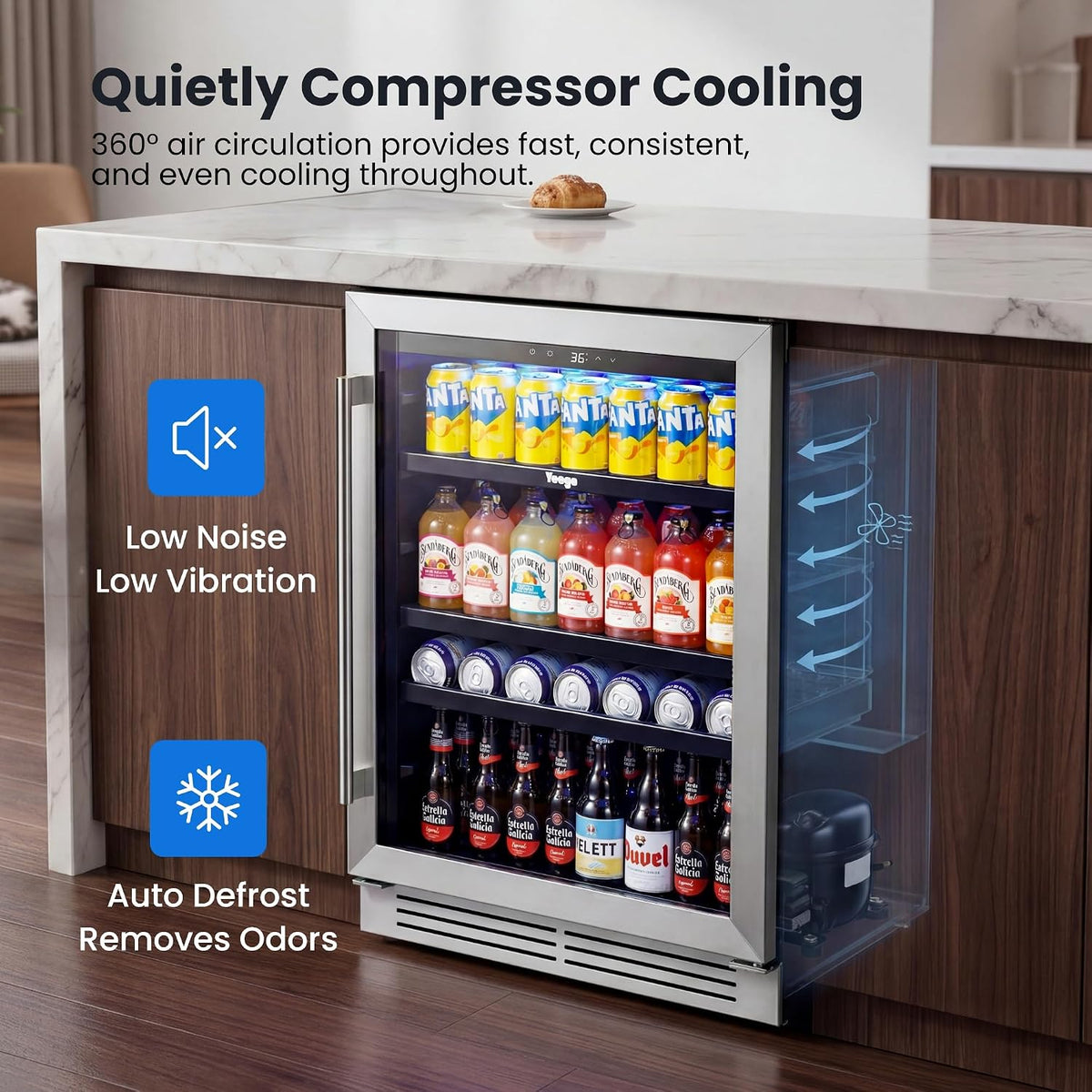 Beverage Refrigerator - 24 Inch 180 Cans Beer Cooler with Glass Door