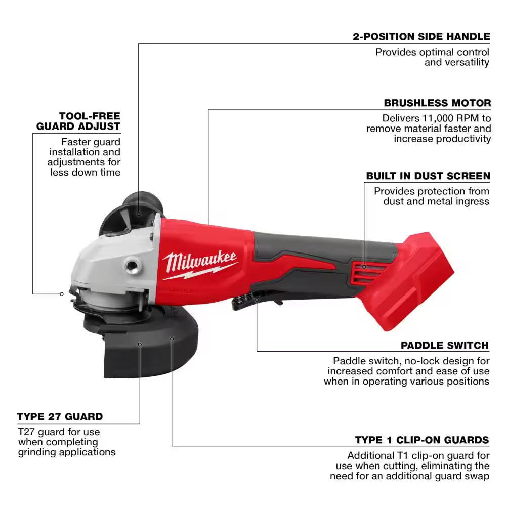M18 18-Volt Lithium-Ion Brushless Cordless 4-1/2 In./5 In. Grinder with Paddle Switch with 5.0Ah Starter Kit