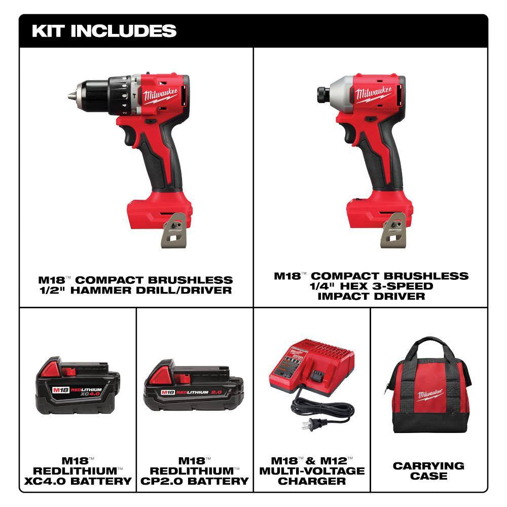 M18 18-Volt Lith-Ion Brushless Cordless Compact Hammer Drill/Impact Combo Kit (2-Tool) W/(2) Batteries & M18 Multi-Tool