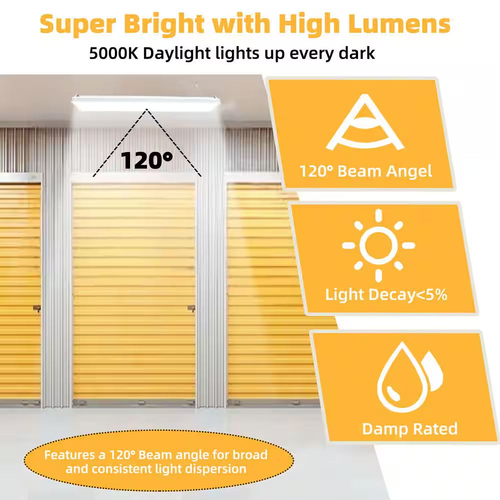 2-Pack 4 Ft. 6000 Lumens Integrated LED Wraparound Light 40W 120-277V Adjustable CCT Dimmable Garage Lighting Workshop
