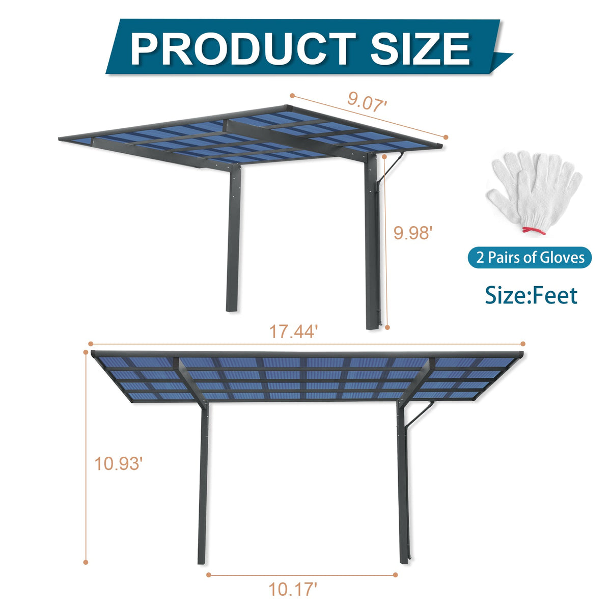 Outdoor Carport - 17.44FT x 9FT x 11FT