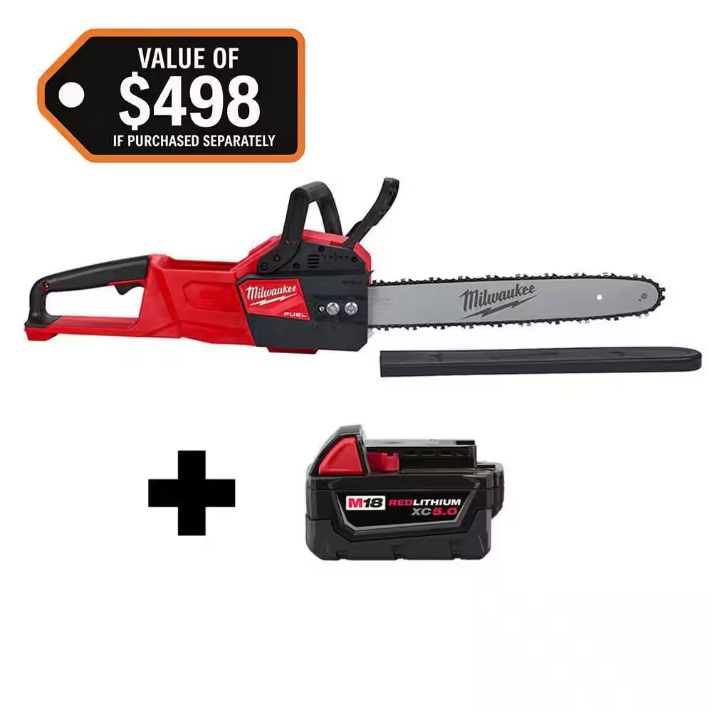 M18 FUEL 18V Lithium-Ion Brushless Battery 16 In. Chainsaw W/ M18 5.0Ah
