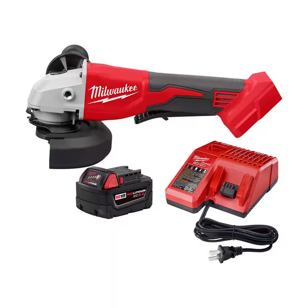 M18 18-Volt Lithium-Ion Brushless Cordless 4-1/2 In./5 In. Grinder with Paddle Switch with 5.0Ah Starter Kit
