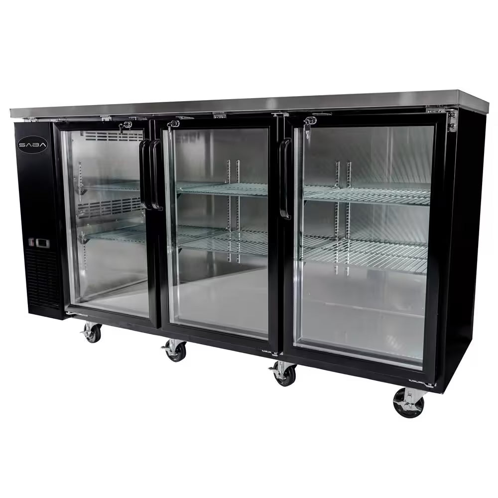 72 In. W 19.6 Cu. Ft. Commercial under Back Bar Cooler Refrigerator with Glass Doors in Stainless Steel with Black