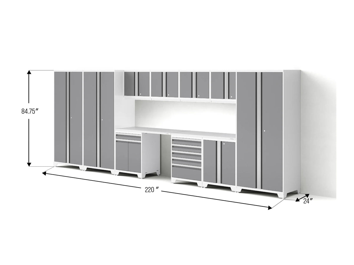 Pro Series 12PC Garage Cabinetry Set · 18-Gauge Steel · Fully-Welded · 220" W X 24" D X 84.75" H
