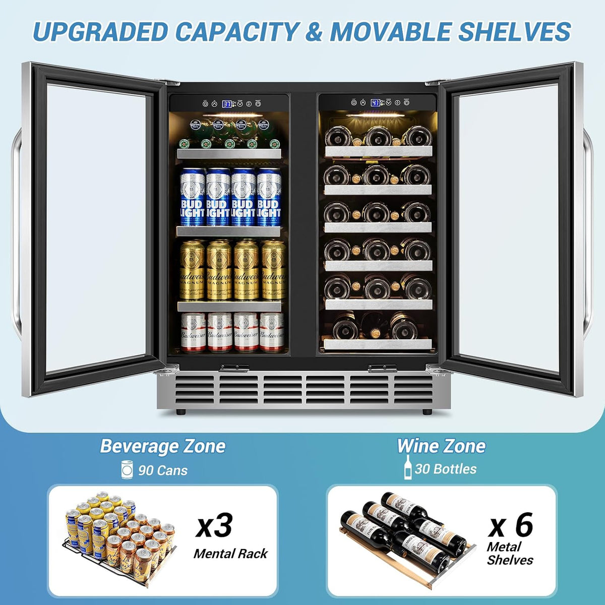 30''Wine and Beverage Refrigerator-Dual Zone under Counter Fridge