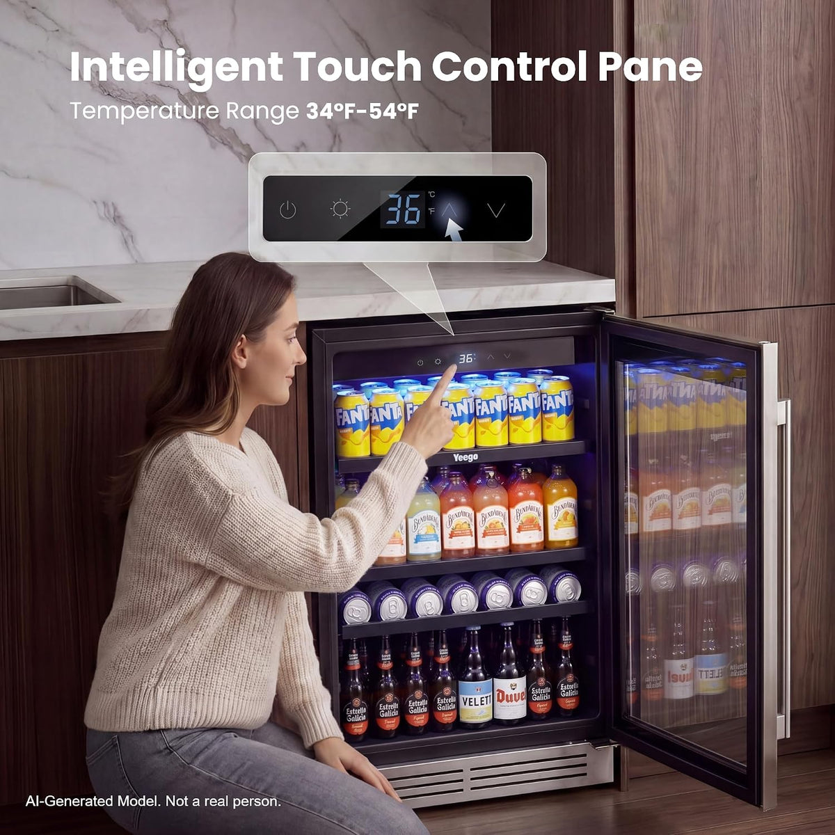 Beverage Refrigerator - 24 Inch 180 Cans Beer Cooler with Glass Door