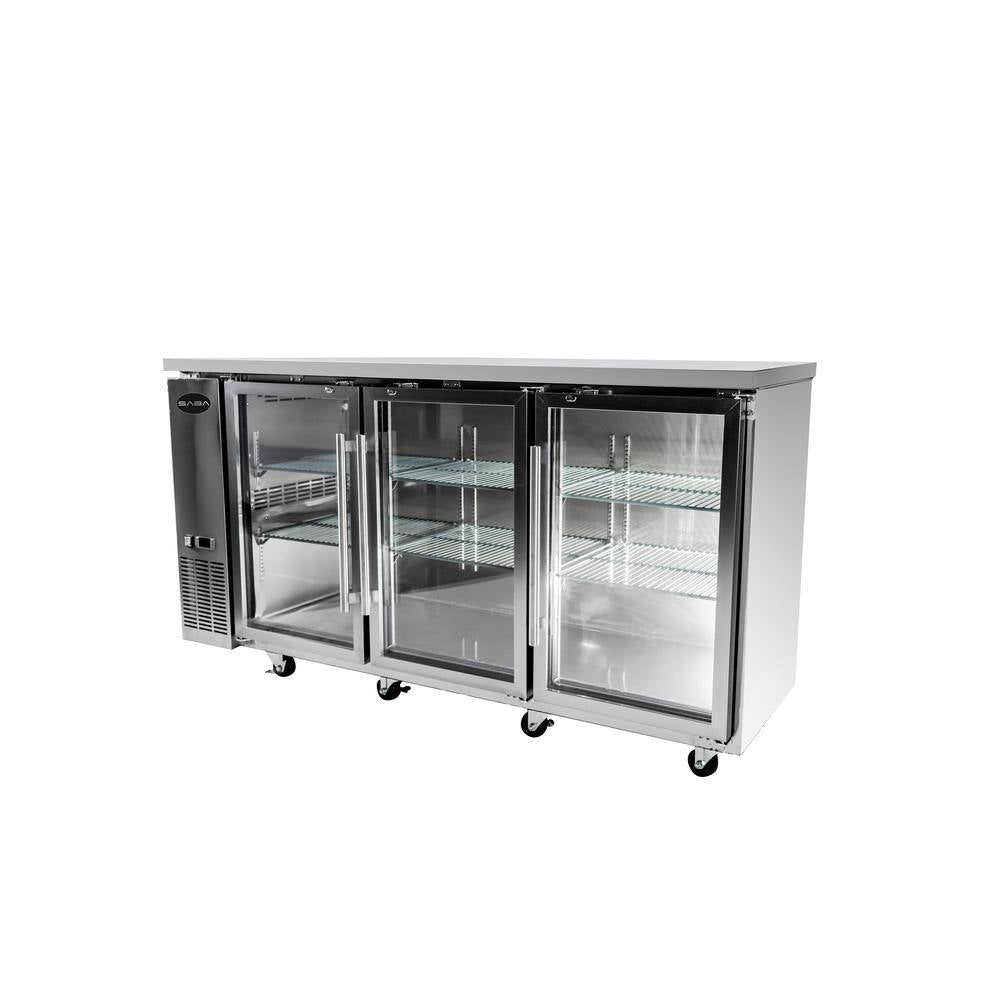 72 In. W 19.6 Cu. Ft. Commercial under Back Bar Cooler Refrigerator with Glass Doors in Stainless Steel
