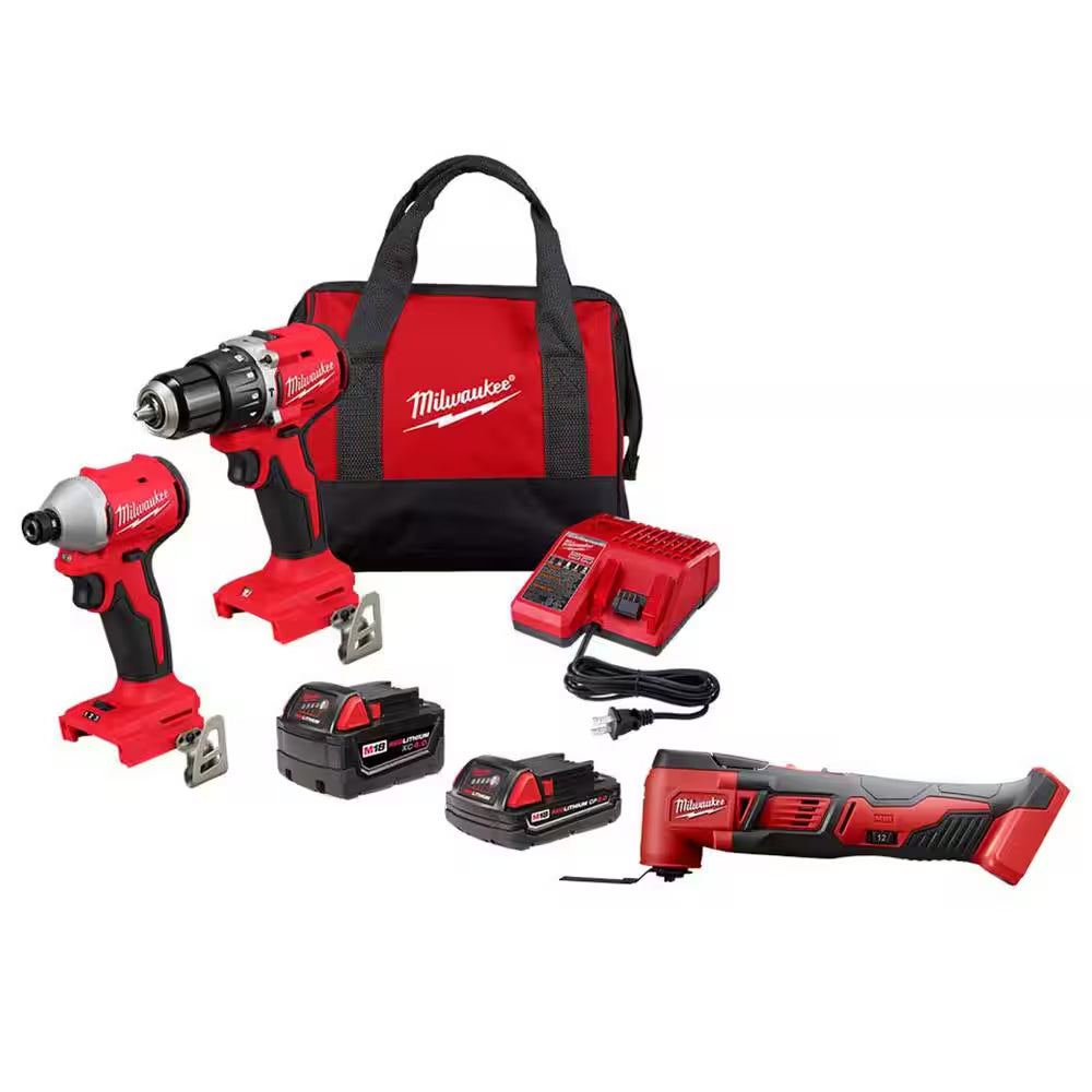 M18 18-Volt Lith-Ion Brushless Cordless Compact Hammer Drill/Impact Combo Kit (2-Tool) W/(2) Batteries & M18 Multi-Tool
