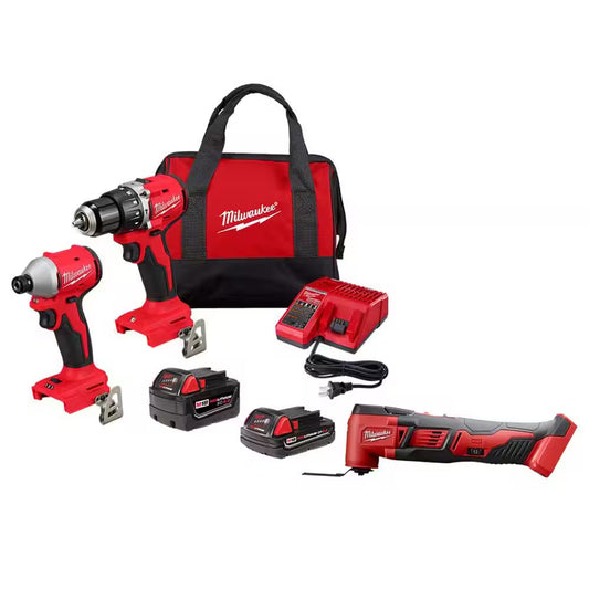 M18 18-Volt Lith-Ion Brushless Cordless Compact Hammer Drill/Impact Combo Kit (2-Tool) W/(2) Batteries & M18 Multi-Tool