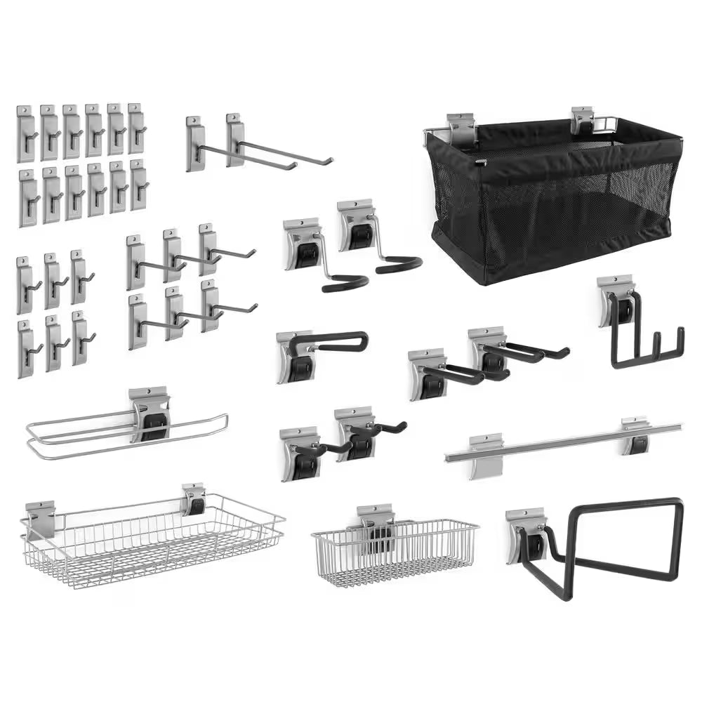 71.75 In. H X 0.66 In. W PVC Slatwall Panels Set in Silver (40 Sq. Ft.) with 40-Piece Hook Kit