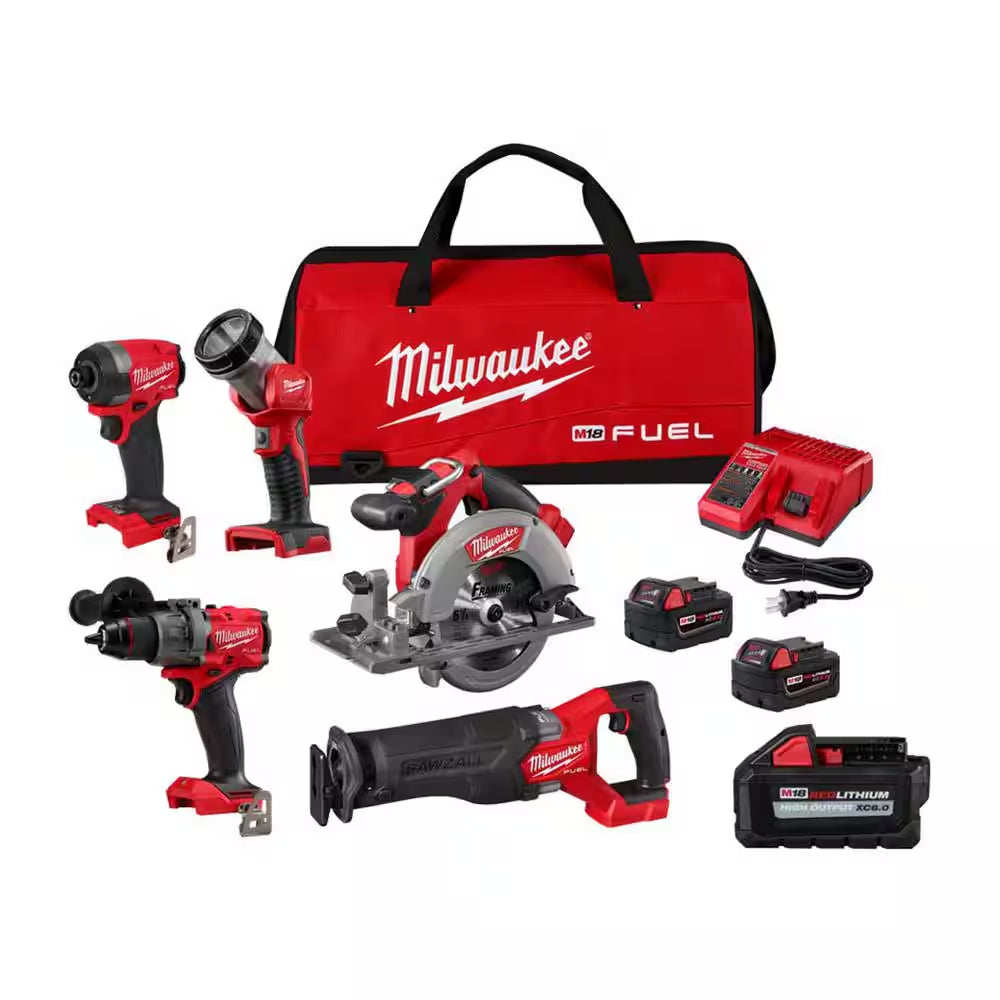 M18 FUEL 18-Volt Lithium-Ion Brushless Cordless Combo Kit (5-Tool) with (3) Batteries, 1 Charger 1 Tool Bag