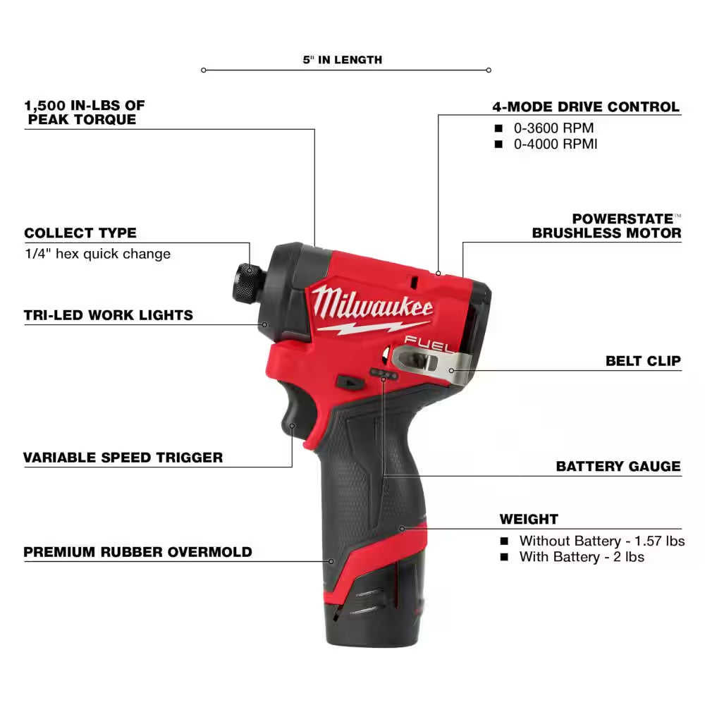 M12 Fuel 12-Volt Lithium-Ion Brushless Cordless Hammer Drill/Impact Driver Combo Kit plus 2.0 Ah Battery