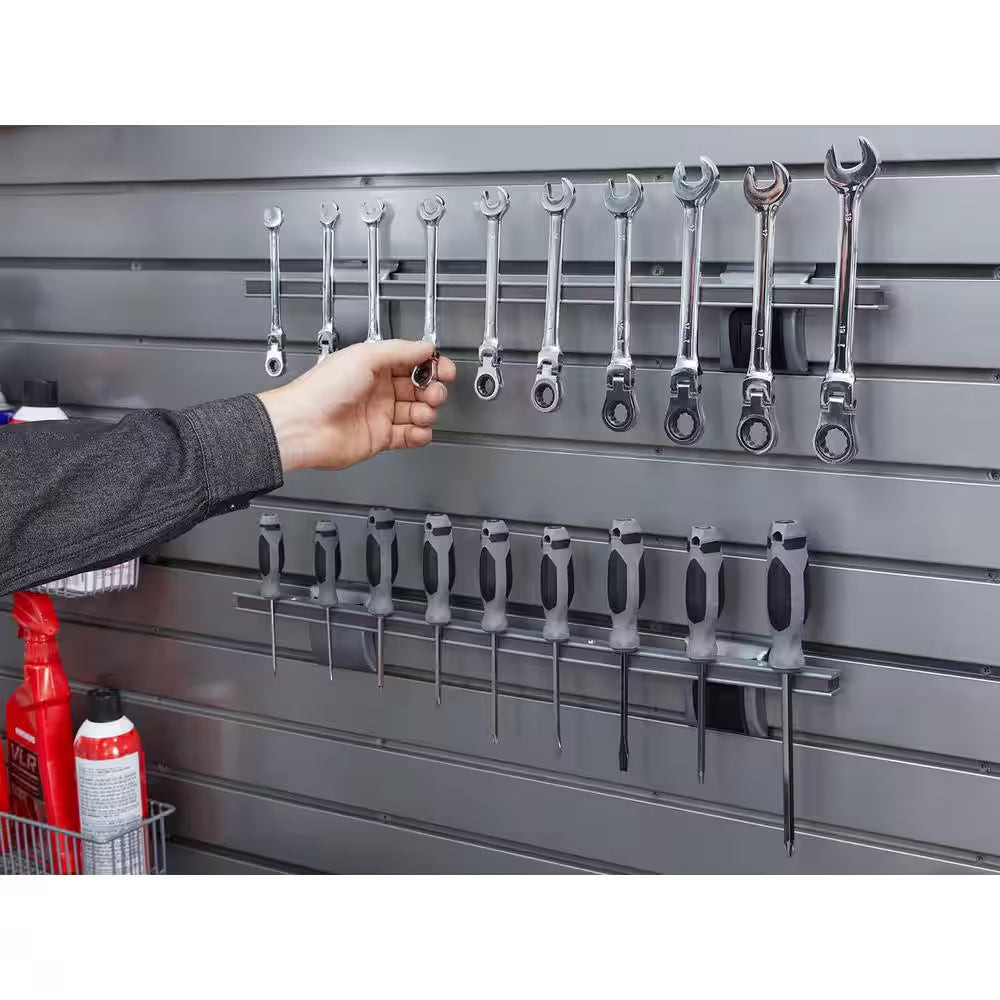 71.75 In. H X 0.66 In. W PVC Slatwall Panels Set in Silver (40 Sq. Ft.) with 40-Piece Hook Kit
