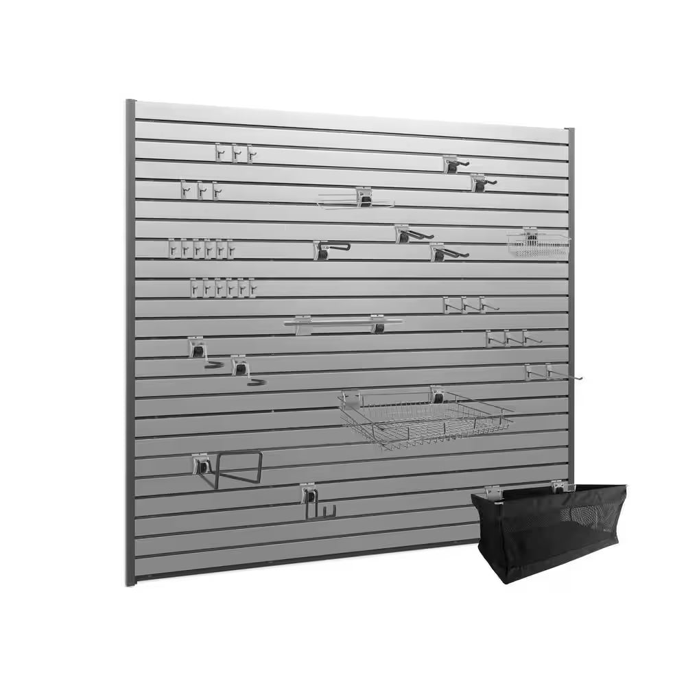 71.75 In. H X 0.66 In. W PVC Slatwall Panels Set in Silver (40 Sq. Ft.) with 40-Piece Hook Kit
