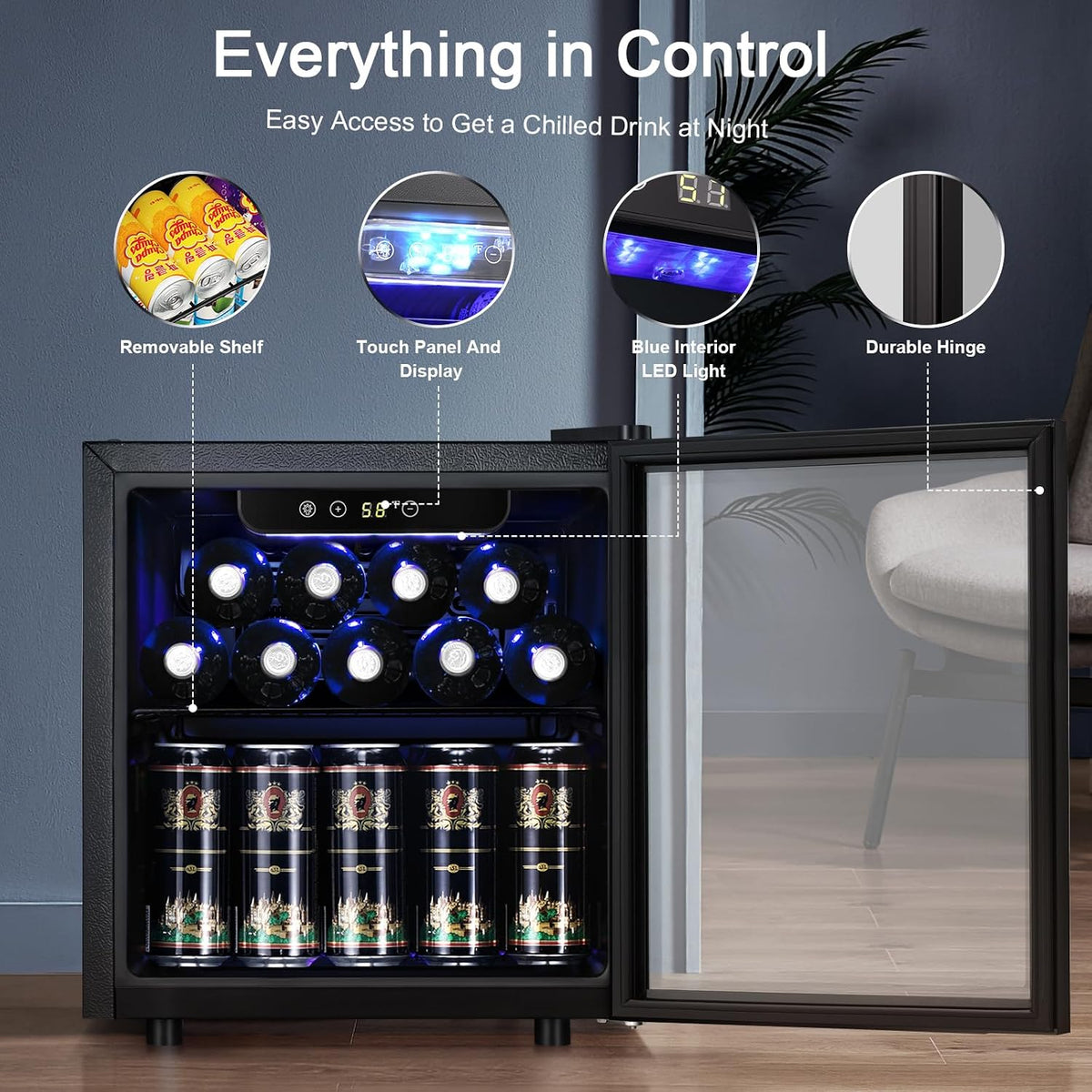 12 Bottle 48 Can Beverage Refrigerator Cooler - Mini Fridge Glass Door for Beer Soda Drinks or Wine,Freestanding Beverage Fridge for Home and Bar with Adjustable Shelving, 1.3 Cu. Ft.
