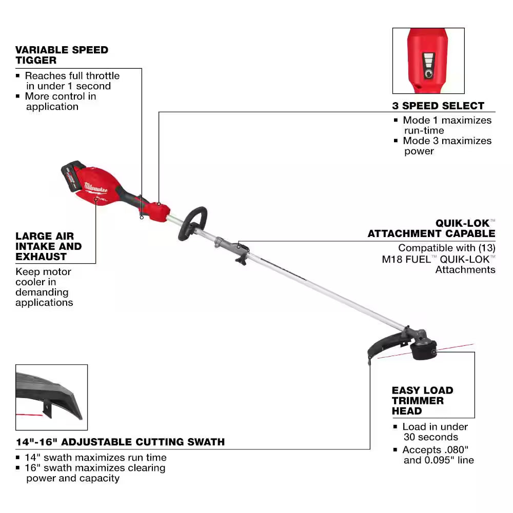 M18 FUEL 18-Volt 16 In. Brushless Cordless Electric QUIK-LOK String Trimmer/Blower Combo Kit W/8.0 Battery (2-Tool)