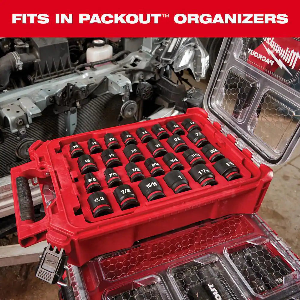 SHOCKWAVE Impact-Duty 3/8 In. Drive SAE Deep Well Impact PACKOUT Socket Set (17-Piece)