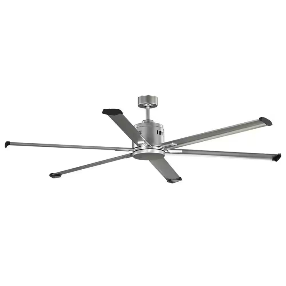 Progress Industrial 72 In. Indoor/Outdoor Nickel Industrial Ceiling Fan with Remote Included for Garage