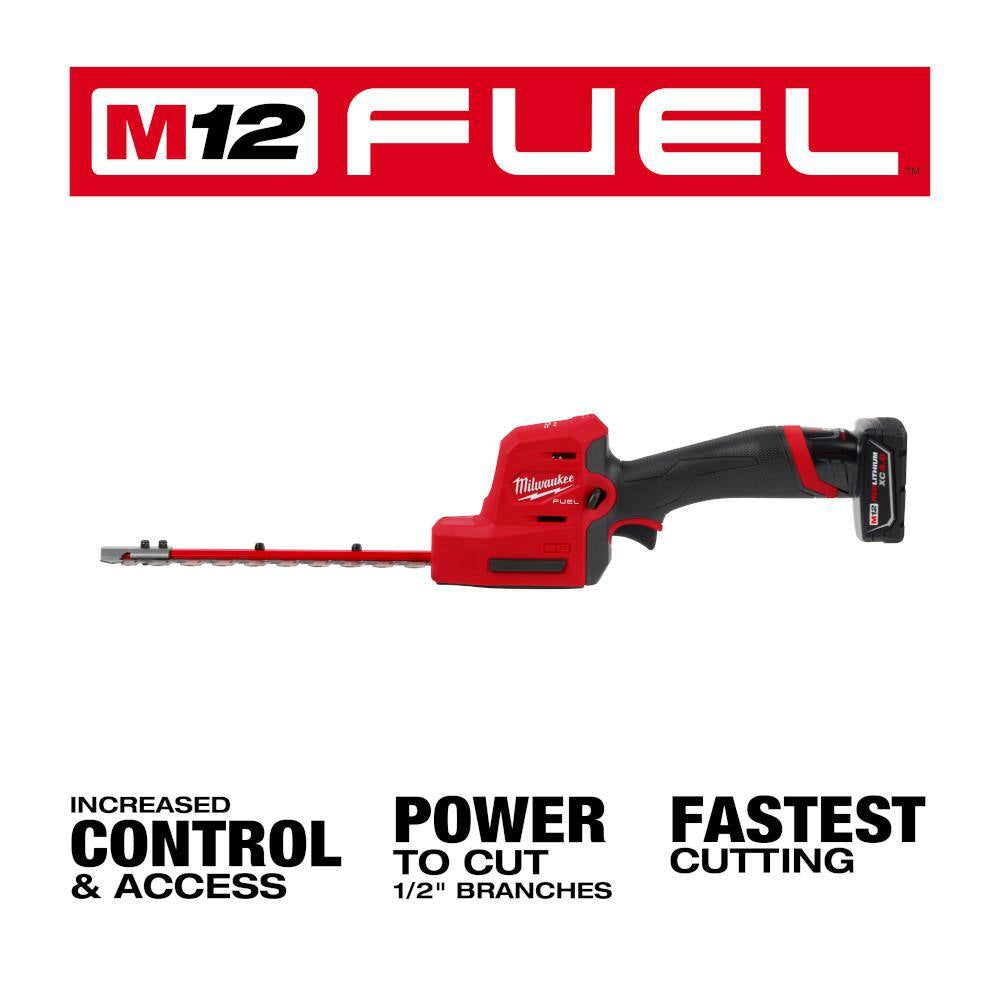 M12 FUEL 8 In. 12V Lithium-Ion Brushless Cordless Hedge Trimmer Kit and M18 FUEL 16 In. Chainsaw Combo Kit (2-Tool)