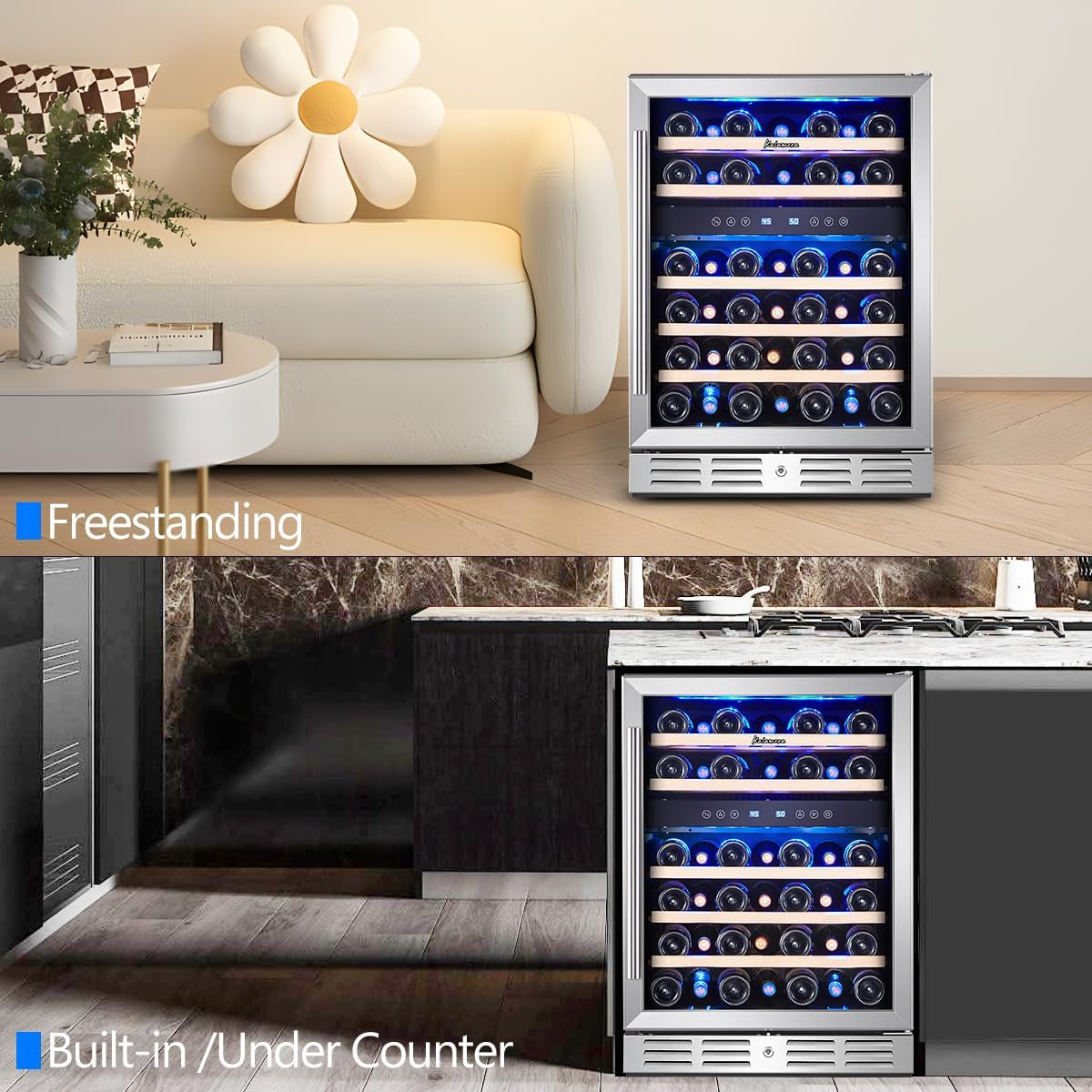 24 Inch Wine Cooler, 37 Bottle Dual Zone Built-In or Freestanding