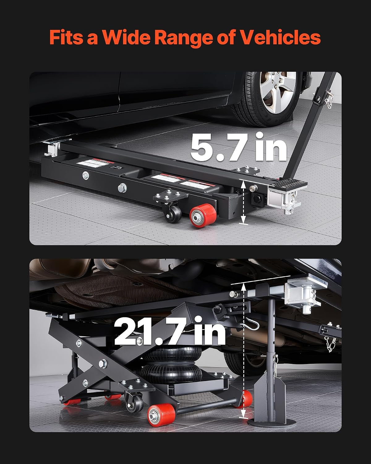 Air Portable Car Lift, 6613 Lbs/3 Ton Capacity, 21.7 Inch Max Height, Adjustable Portable Air Car Lift with Airbag, Support Stands, Wheel Chocks, Rubber Pads, Heavy-Duty for Sedan SUV Pickup