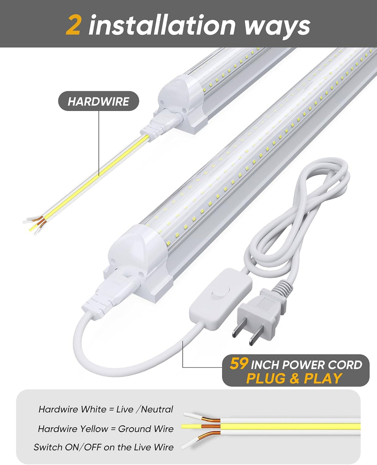 8FT 6 Pack LED Shop Lights, 120W 18000LM 6000K Garage Lighting
