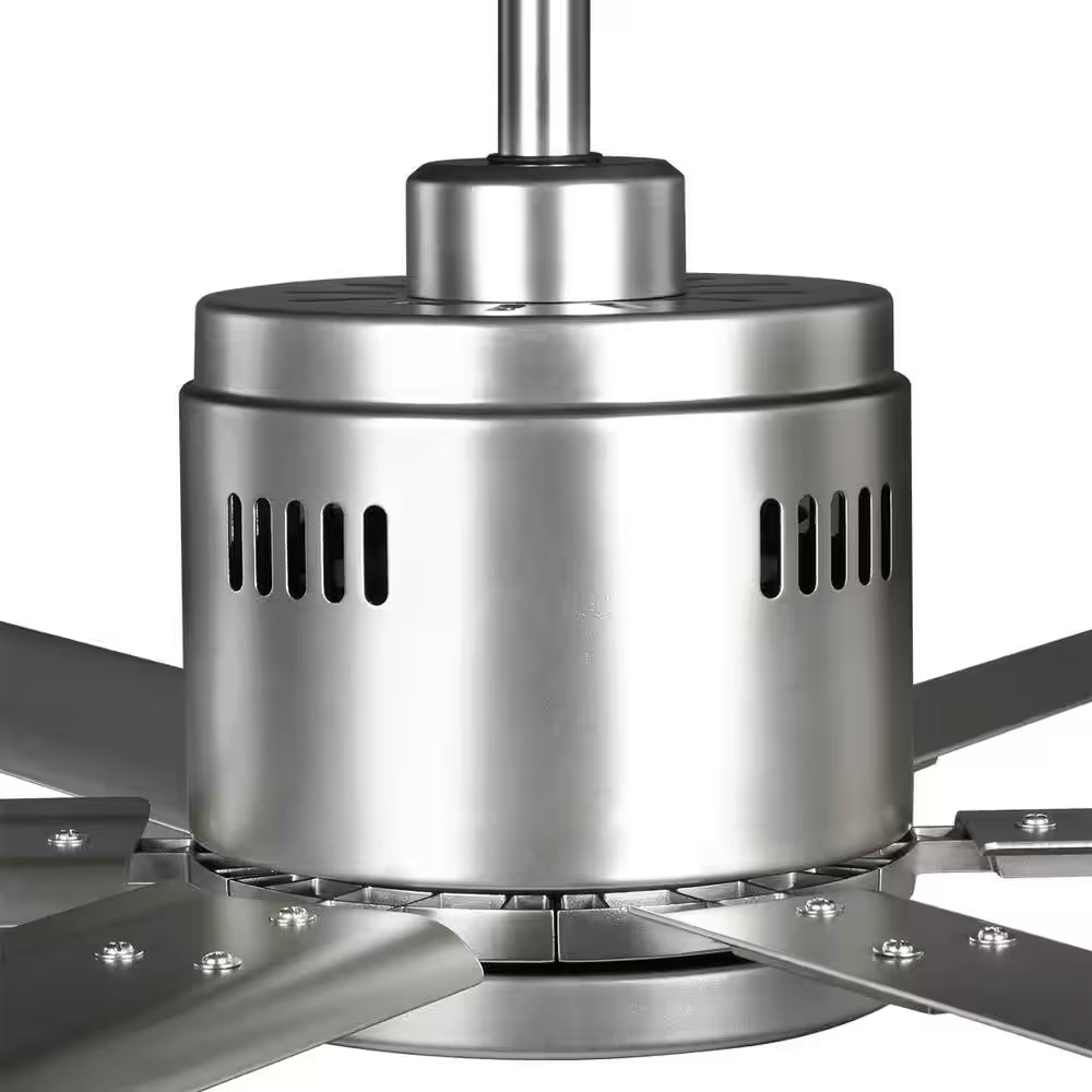 Progress Industrial 72 In. Indoor/Outdoor Nickel Industrial Ceiling Fan with Remote Included for Garage
