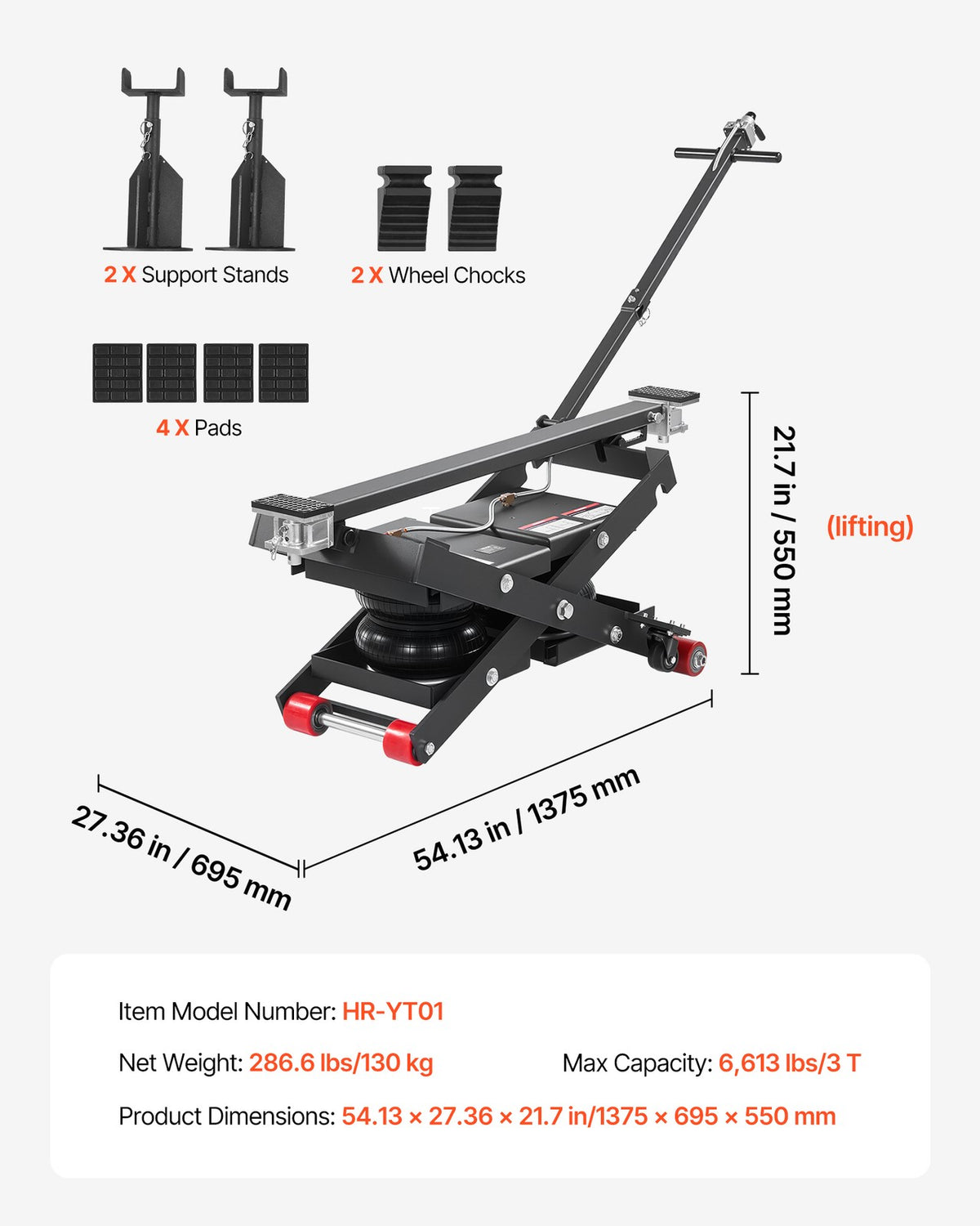 VEVOR Air Portable Car Lift Air Jack 6613 Lbs 5.7-21.7 Inch for Home Garage