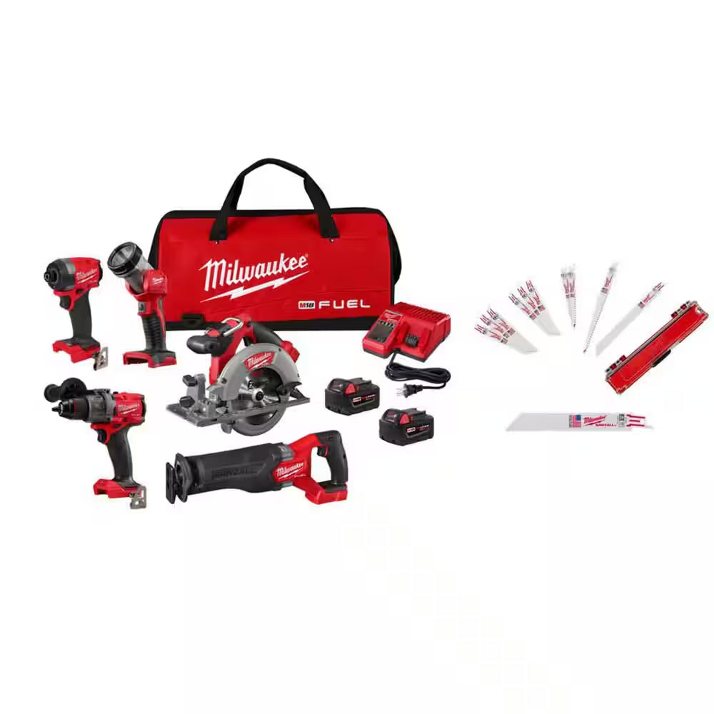 M18 FUEL 18V Lithium-Ion Cordless Combo Kit (5-Tool) W/ 2 5.0 Ah Batteries, Charger & SAWZALL Blades (15-PC)