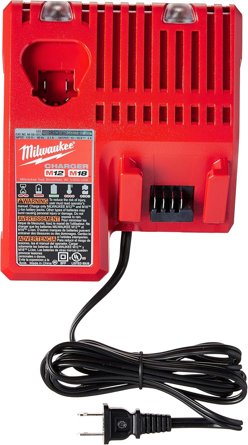 Milwaukee 48-59-1850 M18 RED LITHIUM XC 5.0 Ah Batteries (2) + 48-59-1812 M12 and M18 Multi Voltage Charger Kit