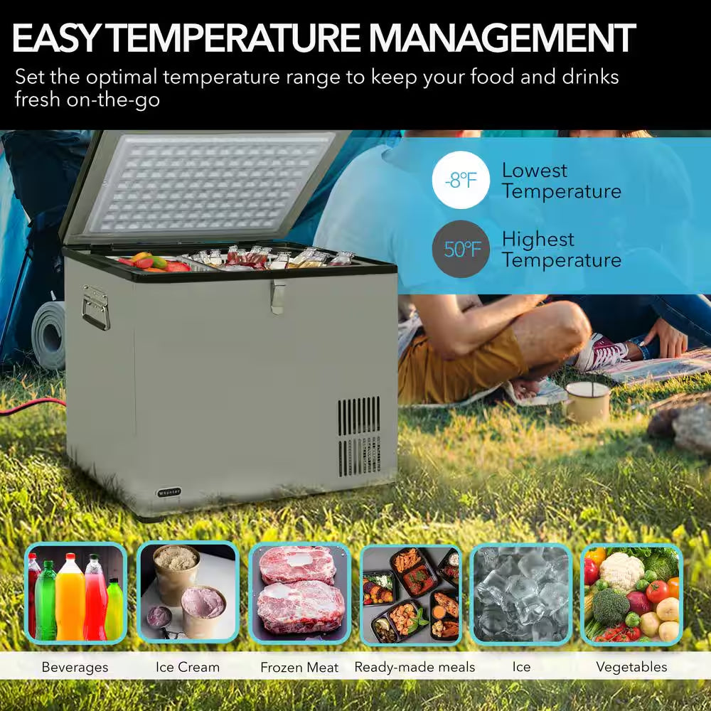 Portable Freezer Car Fridge Compressor 1.41 Cu. Ft. 45 Qt. for RV AC / DC 12V / 24V with Temperature Control in Gray