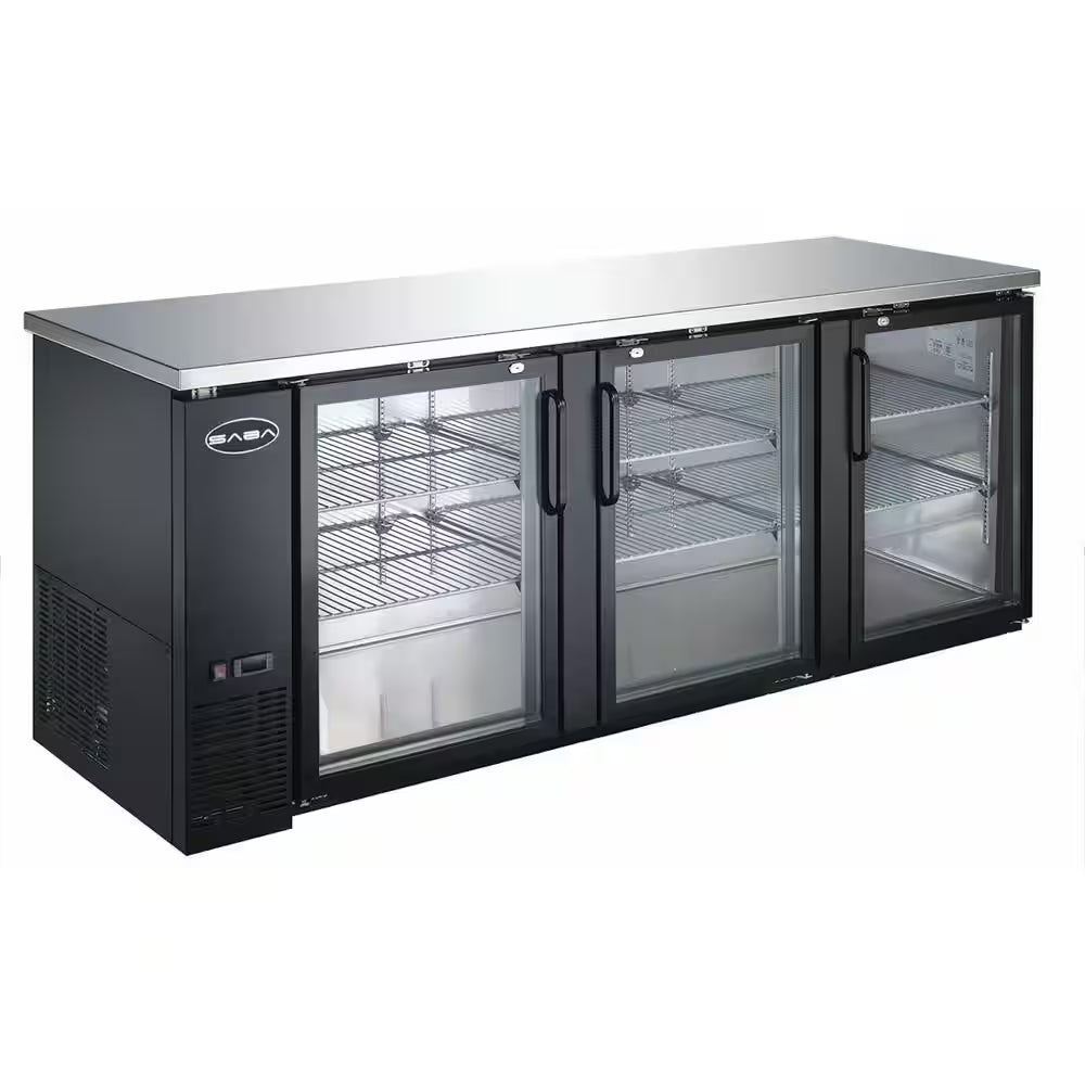 90.5 In. W 32 Cu. Ft. Commercial under Back Bar Cooler Refrigerator with Glass Doors in Stainless Steel/Black Finish