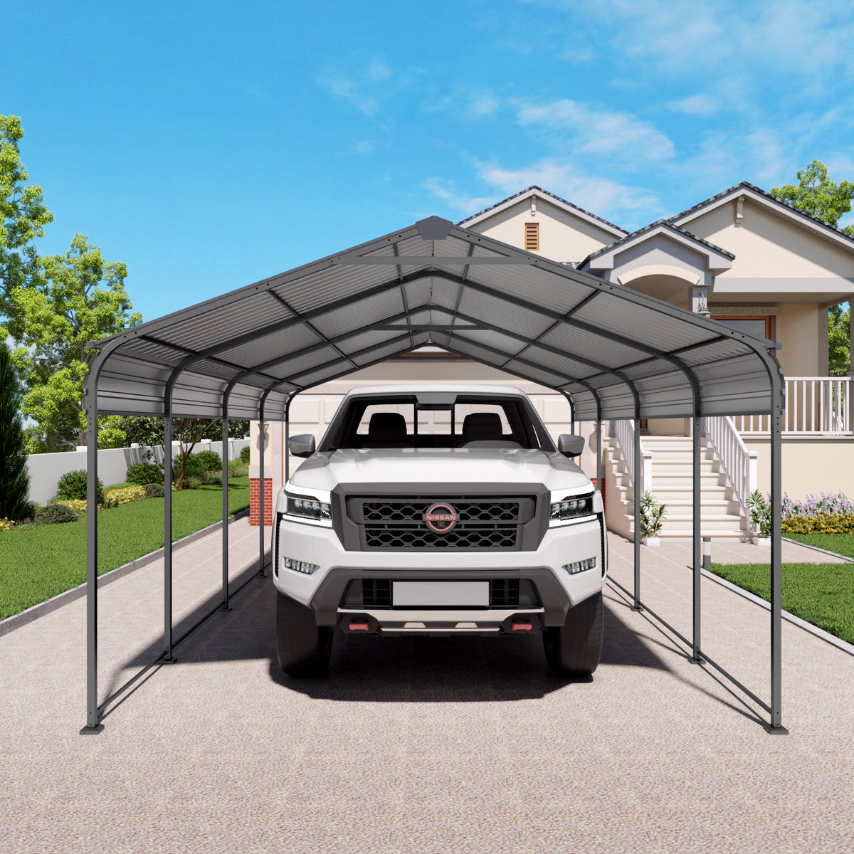 12x20 FT Heavy Duty Metal Carport with Galvanized Steel Roof