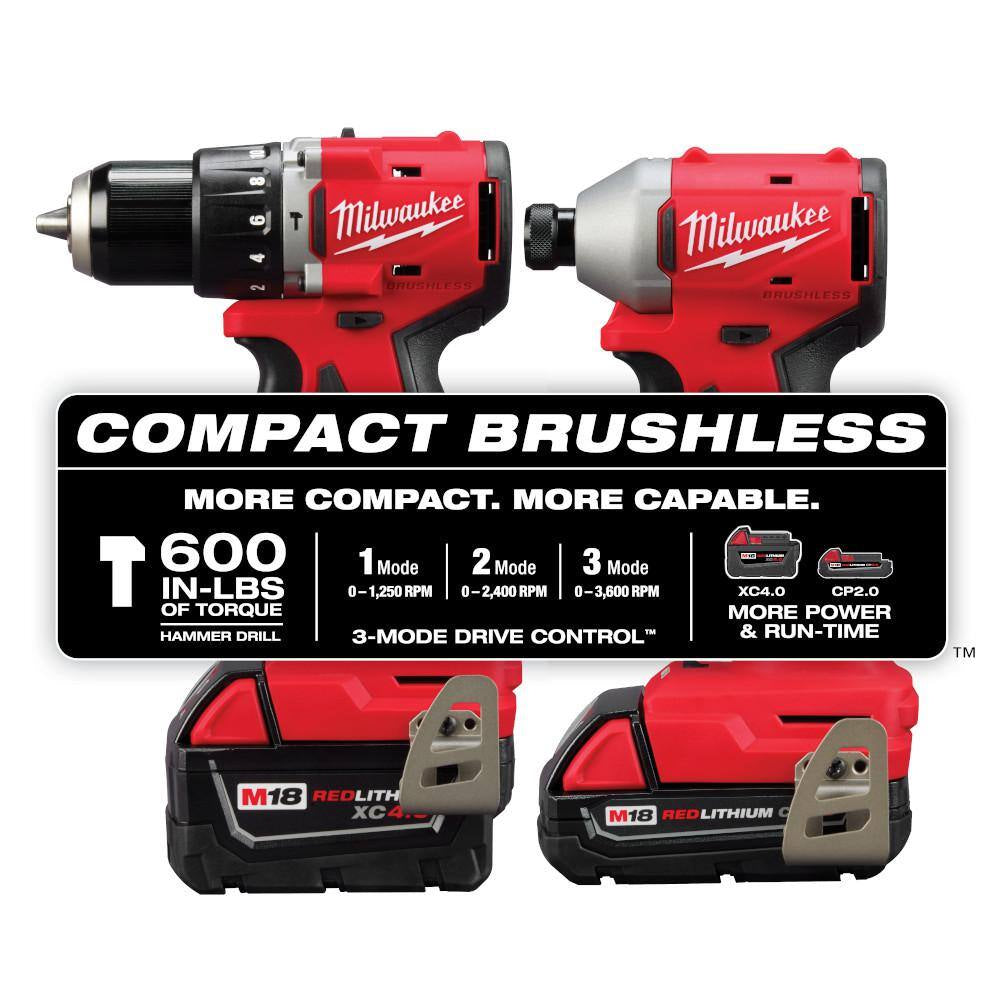 M18 18-Volt Lith-Ion Brushless Cordless Compact Hammer Drill/Impact Combo Kit (2-Tool) W/(2) Batteries & M18 Multi-Tool