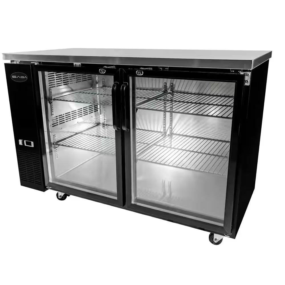 60 In. W 15.8 Cu. Ft. Commercial under Back Bar Cooler Refrigerator with Glass Doors in Stainless Steel with Black
