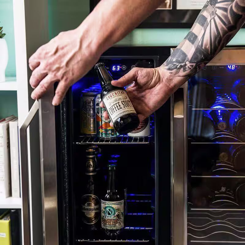 Dual Zone 24 In. Built-In 18-Bottle and 58 Can Wine and Beverage Cooler Fridge with French Doors - Stainless Steel