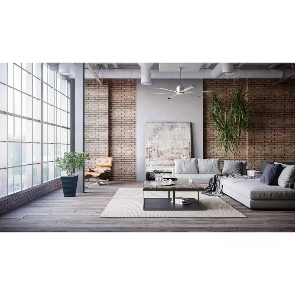 Progress Industrial 72 In. Indoor/Outdoor Nickel Industrial Ceiling Fan with Remote Included for Garage