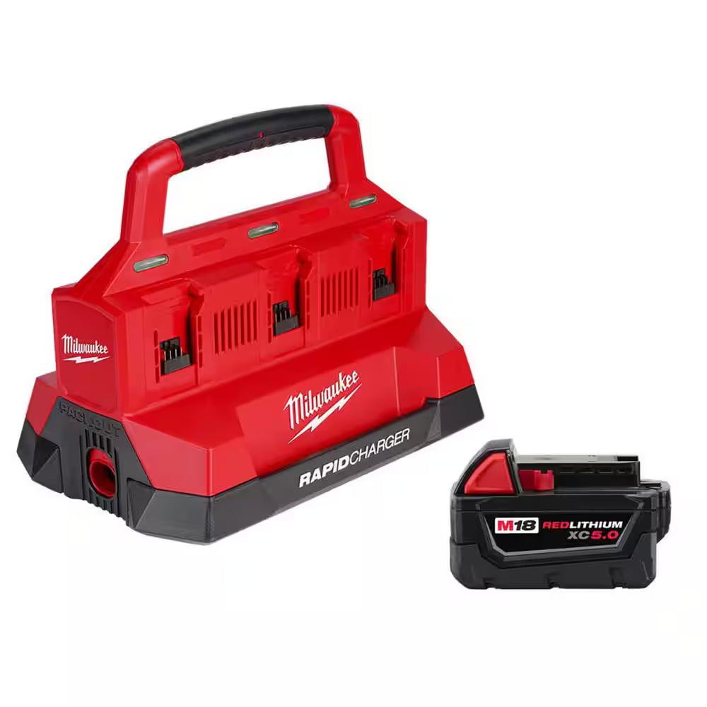 M18 18V Lithium-Ion PACKOUT 6-Port Rapid Charger W/5.0 Ah Battery
