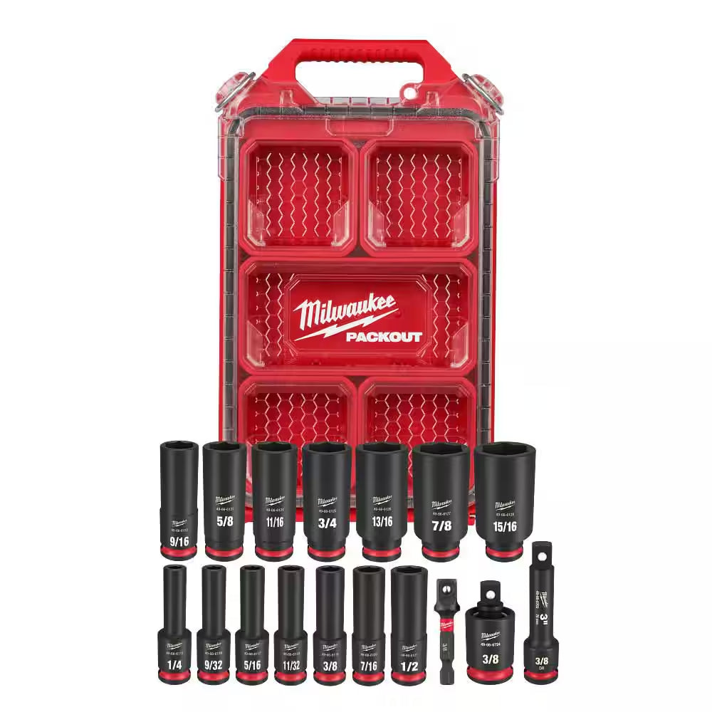 SHOCKWAVE Impact-Duty 3/8 In. Drive SAE Deep Well Impact PACKOUT Socket Set (17-Piece)