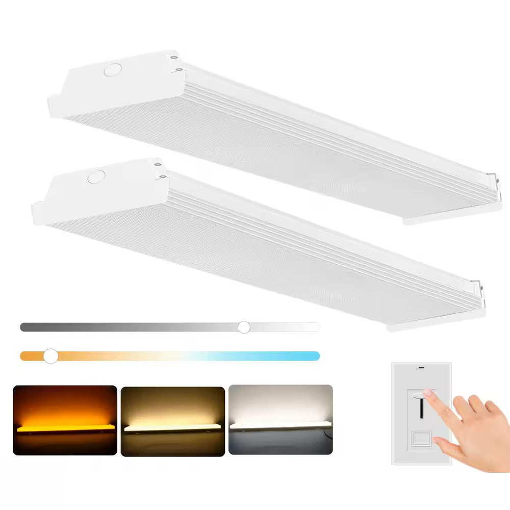 2-Pack 4 Ft. 6000 Lumens Integrated LED Wraparound Light 40W 120-277V Adjustable CCT Dimmable Garage Lighting Workshop