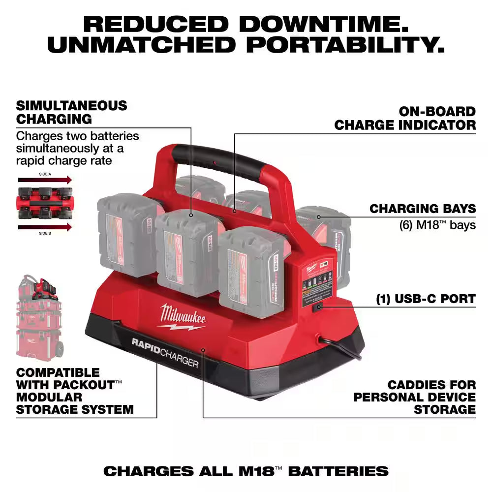 M18 18V Lithium-Ion PACKOUT 6-Port Rapid Charger W/5.0 Ah Battery