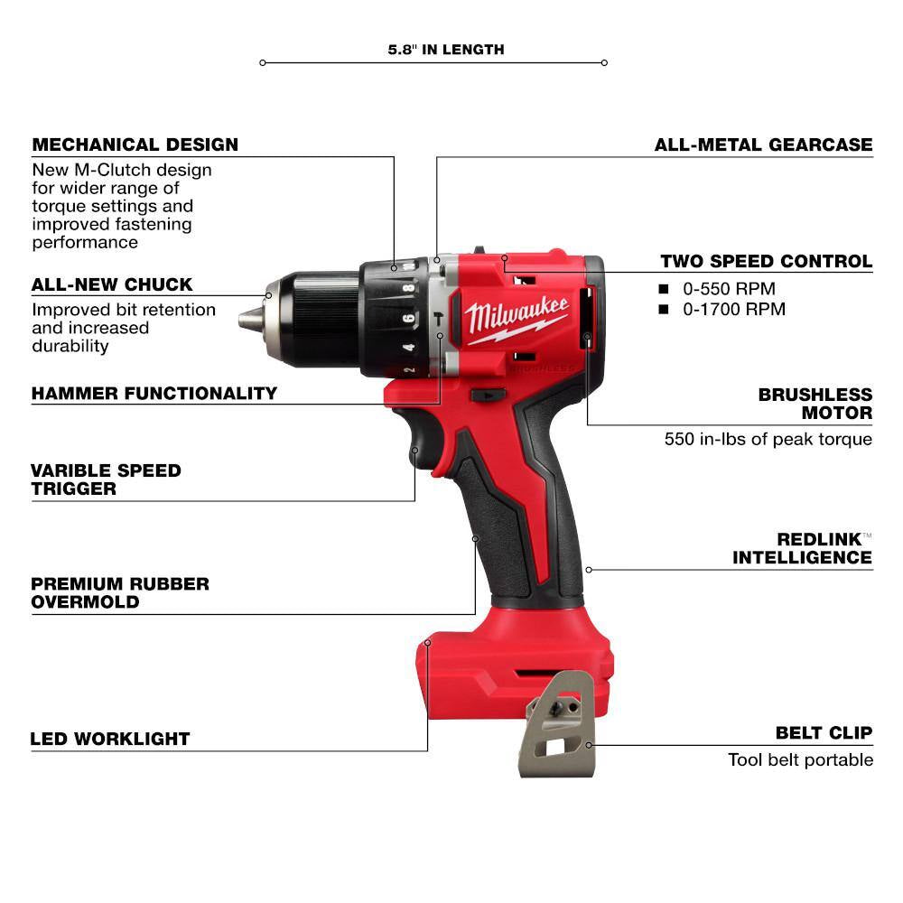 M18 18-Volt Lith-Ion Brushless Cordless Compact Hammer Drill/Impact Combo Kit (2-Tool) W/(2) Batteries & M18 Multi-Tool